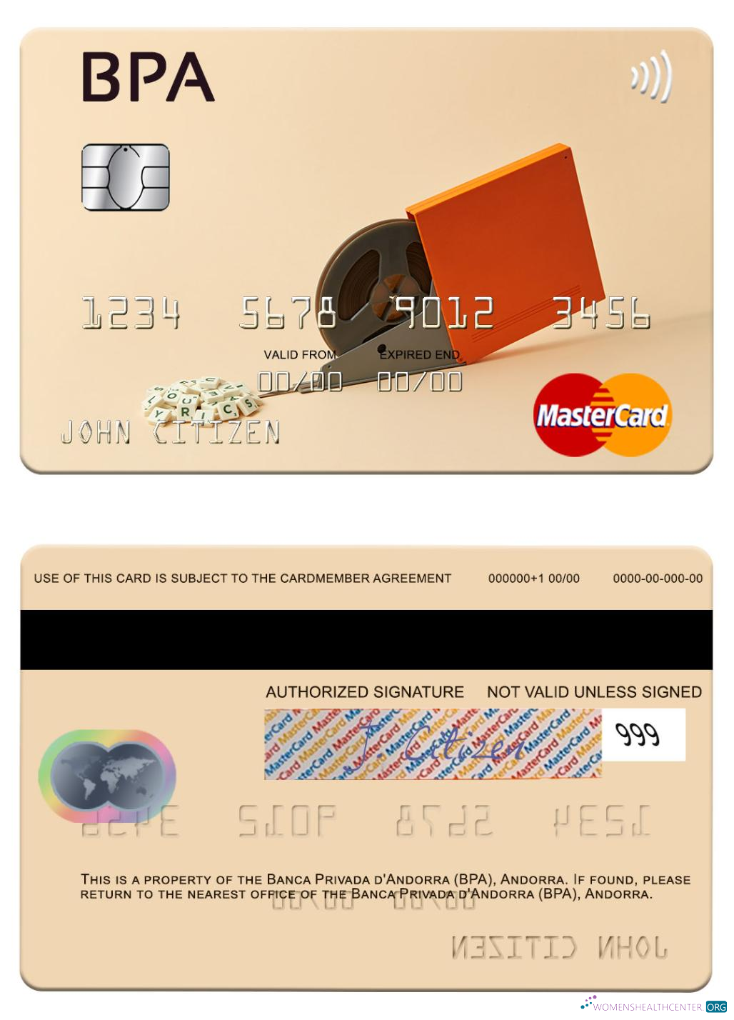 Download Andorra Banca Privada d'Andorra (BPA) mastercard Photoshop template